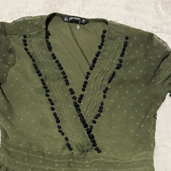 Zara Green Wrap Mini Dress with Ruffled Bishop Sleeves - Picture 7 of 9